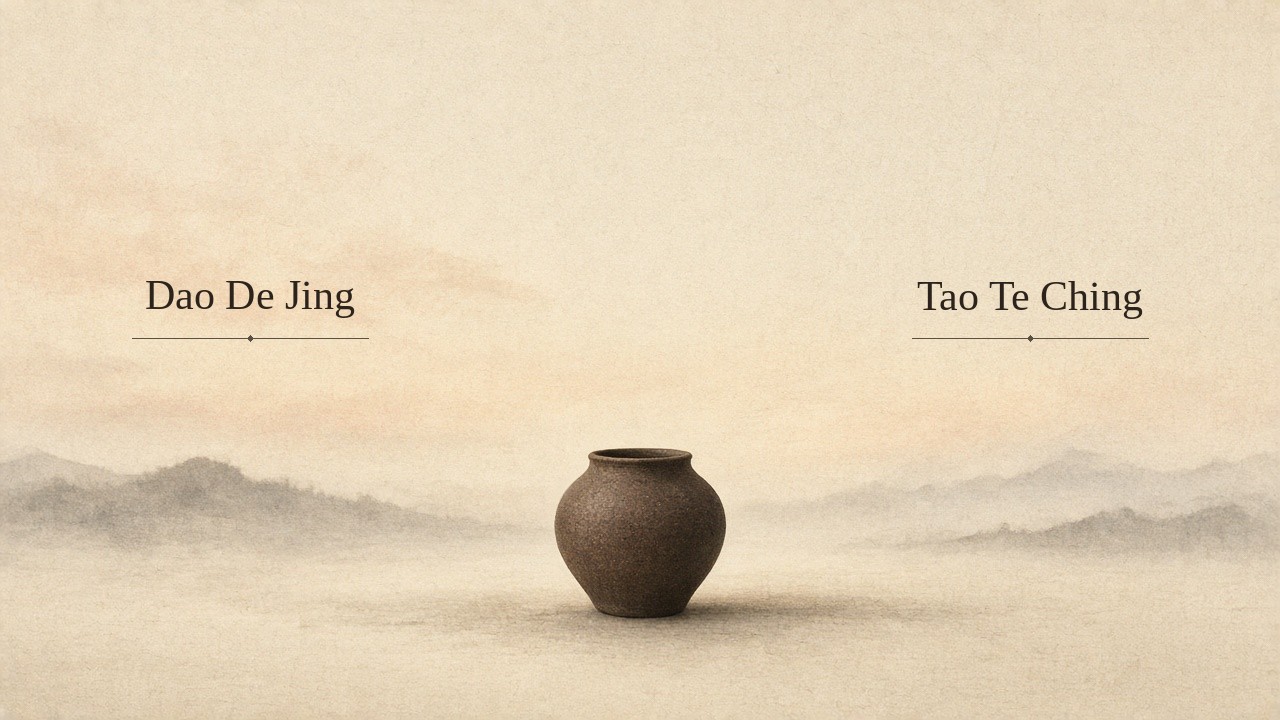 Two title cards on one parchment — Dao De Jing and Tao Te Ching naming the same classic