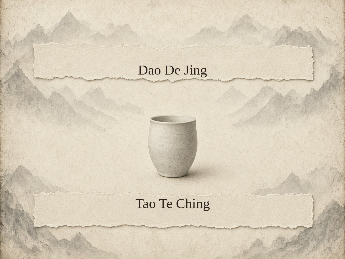 Wade-Giles and pinyin title strips beside one empty vessel — two spellings, one classic