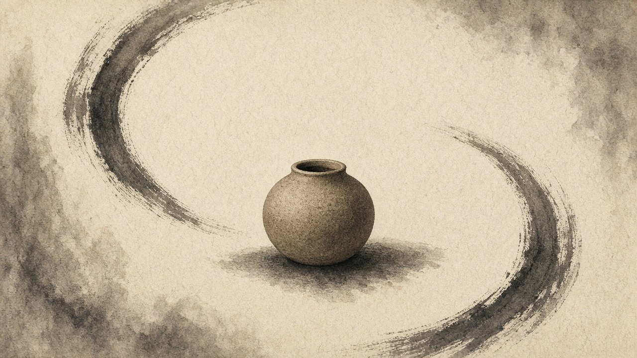 Two soft ink paths beside one empty vessel — comparing Tao Te Ching readings without a ranking table