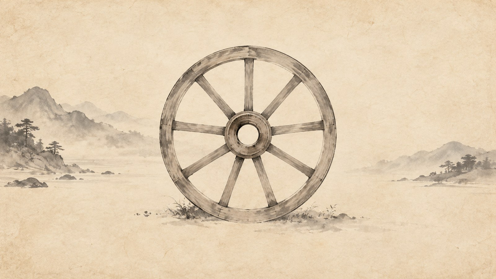 Pale wheel hub with soft spokes around an open center — emptiness that makes the cart useful