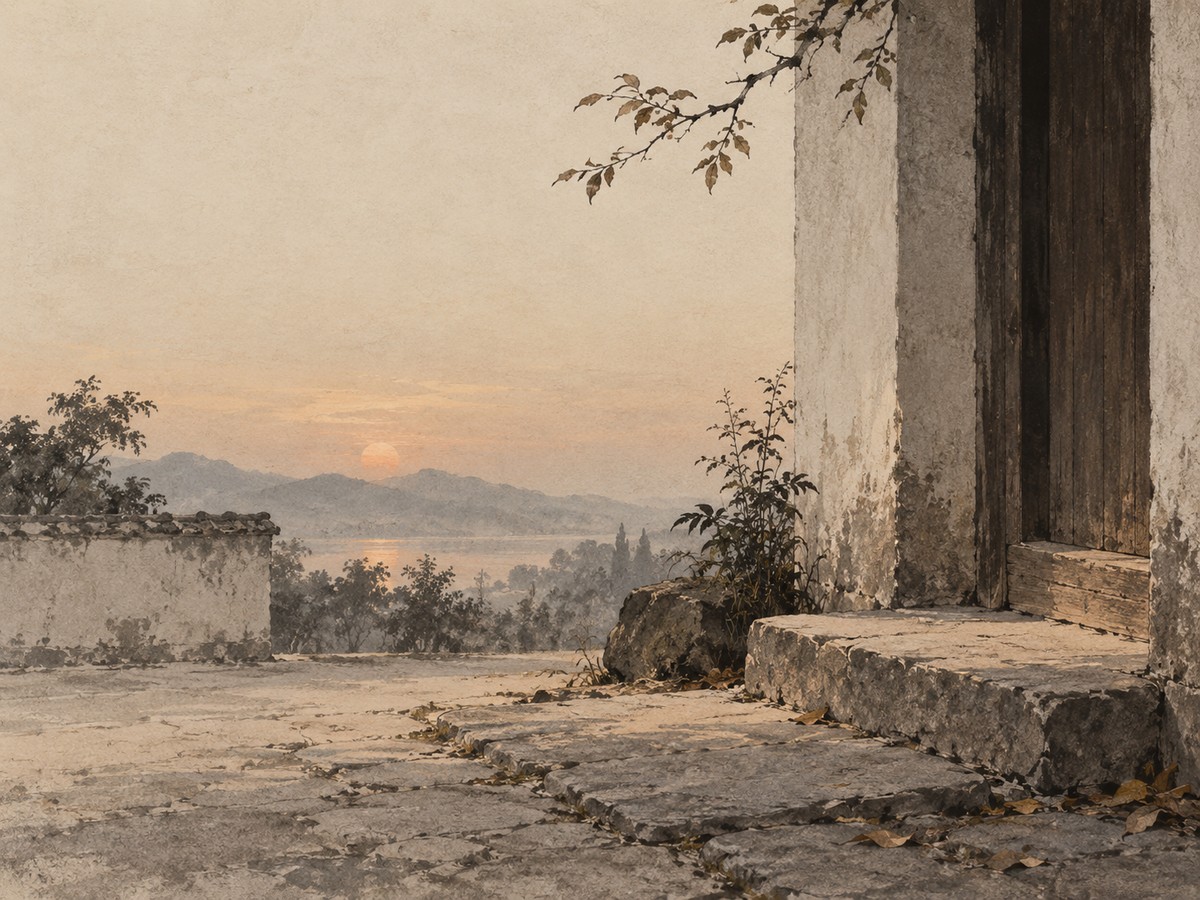 Still stone path under soft dusk light — keeping one’s place; endurance beyond display