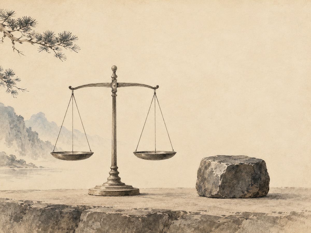 Quiet scale and careful measure on parchment — treat everything as difficult; thus meet less difficulty