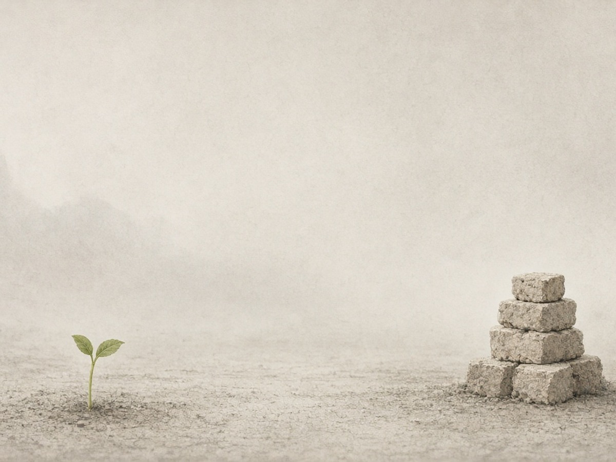 A tiny shoot beside a heap of earth that begins a tower — grow from the fine tip