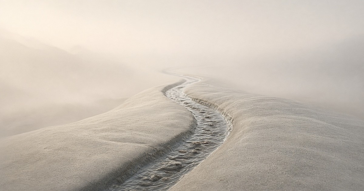 Soft clear water wearing a quiet groove through pale stone — nothing softer, yet nothing overcomes the hard
